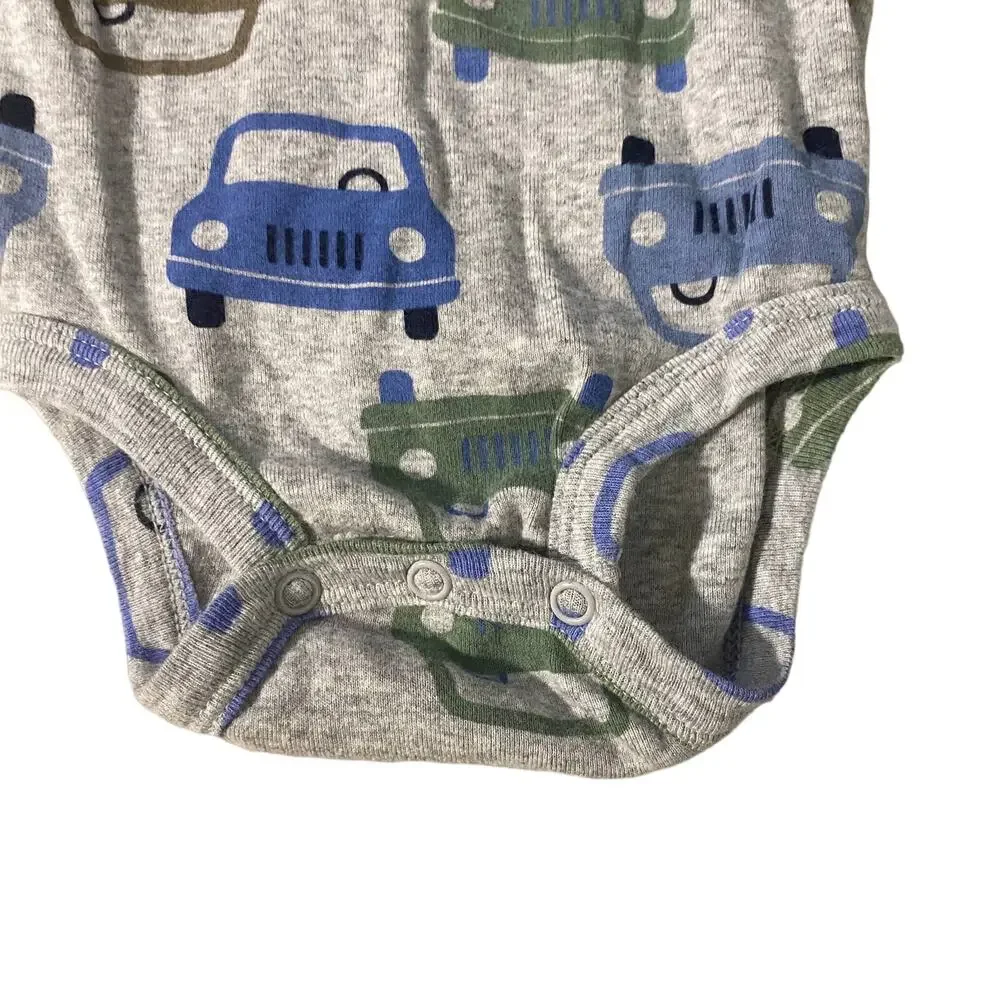 Carter's Gray Multi Color Car Logo Long Sleeve One Piece Baby Boy Sz 12M
